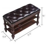 ZIRKOOON Storage Bench, Entryway Shoe Rack wih Leather Seat 2 Tier Lift Top Organizer Wooden Bench for Foyer Bedroom Living Room Accent Furniture (31.5x13.8x18.9