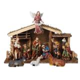 Kurt Adler 12-Piece Nativity Set with Wooden Stable