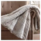 Christian Siriano NY 60 x 70 Oversized Snow Leopard Neutral Faux Fur Filled Throw