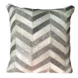16 in. Brazilian Genuine Natural Leather High Quality Real Hair On Double Sided Cowhide Throw Pillow case Gray Chevron Design