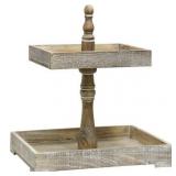 StyleCraft Rectangular Two Tiered Distressed Wood Tray