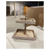 StyleCraft Rectangular Two Tiered Distressed Wood Tray