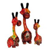 Set of 3 Handmade Red/ Brown Giraffe Statue, Handmade in Indonesia