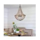 modern farmhouse 3 light aged wood beaded chandelier Retail:$264.99
