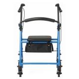 Medline Mobility Lightweight Folding Aluminum Rollator Walker with 6-inch Wheels, Adjustable Seat and Arms, Light Blue - Blue