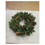 National Tree Company Pre-Lit Artificial Christmas Wreath, Green, Crestwood Spruce, White Lights, Decorated with Pine Cones, Berry Clusters, Frosted Branches, Christmas Collection, 24 Inches