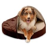 Furhaven Orthopedic Pet Bed for Dogs and Cats - Microvelvet Snuggery Blanket Burrow Nest Dog Bed with Removable Washable Cover, Espresso, 26-Inch