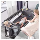 ADOVEL Baby Bassinet Bedside Crib, Pack and Play with Mattress, Diaper Changer and Playards from Newborn to Toddles