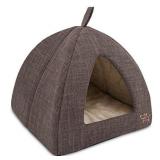 Best Pet Supplies Pet Tent-Soft Bed for Dog & Cat - Brown Linen, 19" x H: 19"