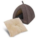Best Pet Supplies Pet Tent-Soft Bed for Dog & Cat - Brown Linen, 19" x H: 19"