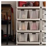 IRIS USA 53 Qt. Plastic Storage Bin Tote Organizing Container with Durable Lid and Secure Latching Buckles, Stackable and Nestable, 6 Pack, Pearl with Black Buckle