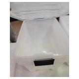 IRIS USA 53 Qt. Plastic Storage Bin Tote Organizing Container with Durable Lid and Secure Latching Buckles, Stackable and Nestable, 6 Pack, Pearl with Black Buckle