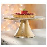 Mud Pie Marble Pedestal Cake Serving Stand, Gold