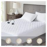 Beautyrest 100% Cotton Heated Mattress Pad, Dual Temperature Control Electric Bed Warmer with 18" Deep Pocket, 20 Level Setting, Auto Shut Off Safety, Queen, Deluxe White