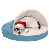 Furhaven Orthopedic Pet Bed for Dogs and Cats - Sherpa and Suede Snuggery Blanket Burrow Nest Dog Bed with Removable Washable Cover, Blue, 26-Inch