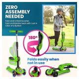 Kick Scooters for Kids Ages 3-5 (Suitable for 2-12 Year Old) Adjustable Height Foldable Scooter Removable Seat, 3 LED Light Wheels, Rear Brake, Wide Standing Board, Outdoor Activities for Boys/Girls
