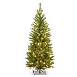 National Tree Company Artificial Pre-Lit Slim Christmas Tree, Green, Kingswood Fir, White Lights, Includes Stand, 4.5 Feet
