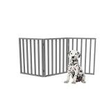 Pet Gate Dog Gate for Doorways, Stairs or House Freestanding, Folding, Accordion Style, Wooden Indoor Dog Fence by Petmaker (24-Inch, Gray)