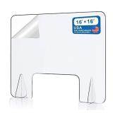 2-Sneeze Guard Desk Shield for Counter, Protective Plexiglass Barrier Divider,Portable Clear Acrylic Plexiglass Barrier Guard Shield for Desk, Office, Nail Salon, Reception (16" W x 16" H)