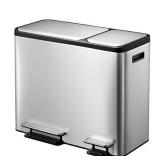 EKO Dual Compartment Stainless Steel Recycle Step Trash Can, 30L + 15L