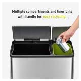 EKO Dual Compartment Stainless Steel Recycle Step Trash Can, 30L + 15L