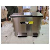 EKO Dual Compartment Stainless Steel Recycle Step Trash Can, 30L + 15L