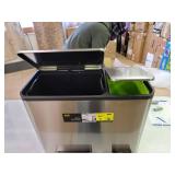 EKO Dual Compartment Stainless Steel Recycle Step Trash Can, 30L + 15L