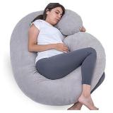 1 MIDDLE ONE Pregnancy Pillow, C Shaped Full Body Pillow for Maternity Support, Pregnant Women Sleeping Pillow with Velour Cover (Grey)
