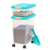 IRIS USA 3-Piece Airtight Pet Food Storage Container Combo with Scoop and Treat Box for Pet, Dog, Cat, and Bird Food, Sea Foam Blue