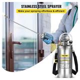 Happybuy 2Gal Stainless Steel Sprayer, Set with 20" Wand& Handle& 3FT Reinforced Hose, Hand Pump Sprayer with Pressure Gauge&Safety Valve, Adjustable Nozzle Suitable for Gardening and Sanitizing