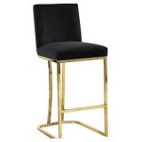 Meridian Furniture Heidi Collection Modern | Contemporary Velvet Upholstered Counter Stool with Polished Gold Metal Legs, 16" W x 19.5" D x 36.5" H, Black