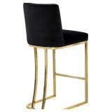 Meridian Furniture Heidi Collection Modern | Contemporary Velvet Upholstered Counter Stool with Polished Gold Metal Legs, 16" W x 19.5" D x 36.5" H, Black