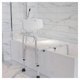 Flash Furniture HERCULES Series 300 Lb. Capacity Adjustable White Bath & Shower Transfer Bench with Back and Side Arm