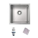 Bar Sink, MENSARJOR 14 x 14 Inch Undermount 16 Gauge Single Bowl Handmade Stainless Steel Kitchen/ Bar Sink