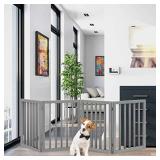 PETMAKER Freestanding Pet Gate - Wooden Folding Fence for Doorways, Halls, Stairs & Home - Step Over Divider - Great for Dogs & Puppies