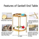 Sankell Gold End Table, 2-Tier Round Metal Side Table Removable Tray, Small Accent Table/Nightstand, Circle Coffee Table Indoor/Outdoor, Sofa Side Snack Table, Boho Side Table for Living Room Bedroom