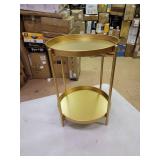 Sankell Gold End Table, 2-Tier Round Metal Side Table Removable Tray, Small Accent Table/Nightstand, Circle Coffee Table Indoor/Outdoor, Sofa Side Snack Table, Boho Side Table for Living Room Bedroom