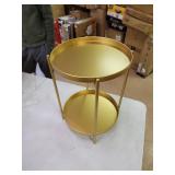 Sankell Gold End Table, 2-Tier Round Metal Side Table Removable Tray, Small Accent Table/Nightstand, Circle Coffee Table Indoor/Outdoor, Sofa Side Snack Table, Boho Side Table for Living Room Bedroom