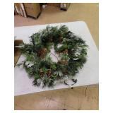 National Tree Company Pre-Lit Artificial Christmas Wreath, Green, Crestwood Spruce, White Lights, Decorated with Pine Cones, Berry Clusters, Frosted Branches, Christmas Collection, 24 Inches