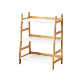 Forevich Ladder Shelf 3 Tier Bamboo BookShelf Storage Rack Shelves Bookcase Plant Flower Stand for Living Room Bathroom Kitchen Ladder