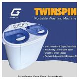Garatic Portable Compact Mini Twin Tub Washing Machine w/Wash and Spin Cycle, Built-in Gravity Drain, 13lbs Capacity For Camping, Apartments, Dorms, College Rooms, RVs