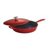 Tramontina Covered Skillet Enameled Cast Iron 12-Inch, Gradated Red, 80131/058DS