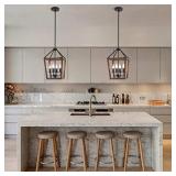 Bsyormak Rustic Chandeliers 4-Light Pendant Lighting for Kitchen Island Farmhouse Chandelier Light Fixture Semi-Flush Ceiling Light Adjustable Height E12 Bulb Base for Cafe bar Dinning Room Entryway