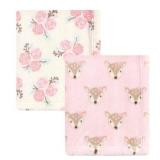 Hudson Baby Unisex Baby Cozy Plush Luxury Blankets 2pk, Floral Deer, One Size