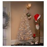 National Tree Company Pre-Lit Artificial Christmas Tree, Silver Tinsel, White Lights, Includes Stand, 4 feet