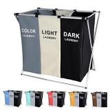 135L Laundry Cloth Hamper Sorter Basket Bag Bin Foldable 3 Sections with Aluminum Frame 24