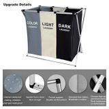 135L Laundry Cloth Hamper Sorter Basket Bag Bin Foldable 3 Sections with Aluminum Frame 24