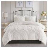 Madison Park Viola King/California King 3 Piece Tufted Cotton Chenille Damask Duvet Cover Set Bedding
