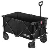 VIVOSUN Heavy Duty Collapsible Folding Wagon Utility Outdoor Camping Garden Cart with Universal Wheels & Adjustable Handle, Black