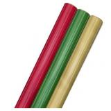 Hallmark Foil Red, Green, Gold Holiday Wrapping Paper, 3 Rolls, 60 Sq. Ft Total